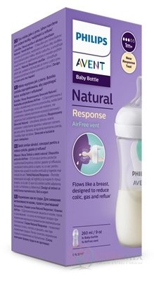 AVENT FĽAŠA Natural Response 260 ml priehľadná, cumlík s ventilom AirFree (1m+) 1x1 ks