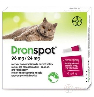 Dronspot 96 mg/24 mg spot-on (2 pipety) pre veľké mačky (>5 - 8 kg) 2x1,12 ml