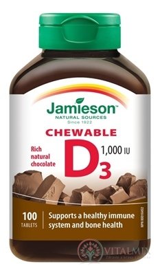 JAMIESON VITAMÍN D3 1000 IU ČOKOLÁDA tbl na cmúľanie 1x100 ks