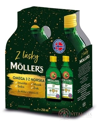 MOLLER´S Omega 3 RYBÍ OLEJ + vitamín D Duo balenie, citrónová príchuť 2x250 ml