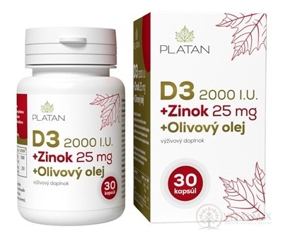 PLATAN D3 2000 I.U.+ Zinok 25mg + Olivový olej cps (mäkké želatínové kapsuly) 1x30 ks