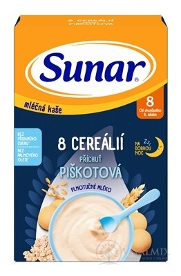 Sunar mliečna KAŠA 8 CEREÁLIÍ Na dobrú noc príchuť piškótová (od ukonč. 8. mesiaca) 1x210 g