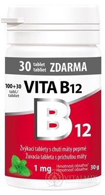 Vitabalans VITA B12 1 mg žuvacie tablety s príchuťou mäty (inov.2022) 100+30 zdarma (130 ks)
