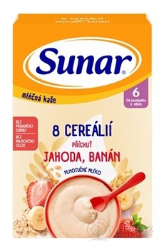 Sunar mliečna KAŠA 8 CEREÁLIÍ príchuť jahoda, banán (od ukonč. 6. mesiaca) 1x210 g