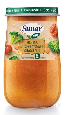 Sunar BIO príkrm ZELENINA, Celozrnné CESTOVINY (od ukonč. 8. mesiaca) 1x190 g