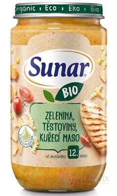 Sunar BIO príkrm ZELENINA, CESTOVINY, KURACIE MÄSO s olivovým olejom (od ukonč. 12. mesiaca) 1x235 g