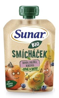 Sunar BIO SMÍCHAČEK Banán, hruška, čučoriedka + tekvica a batát, kapsička (od ukonč. 12.mesiaca) 1x100 g