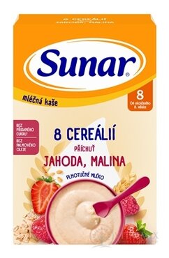 Sunar mliečna KAŠA 8 CEREÁLIÍ príchuť jahoda, malina (od ukonč. 8. mesiaca) 1x210 g